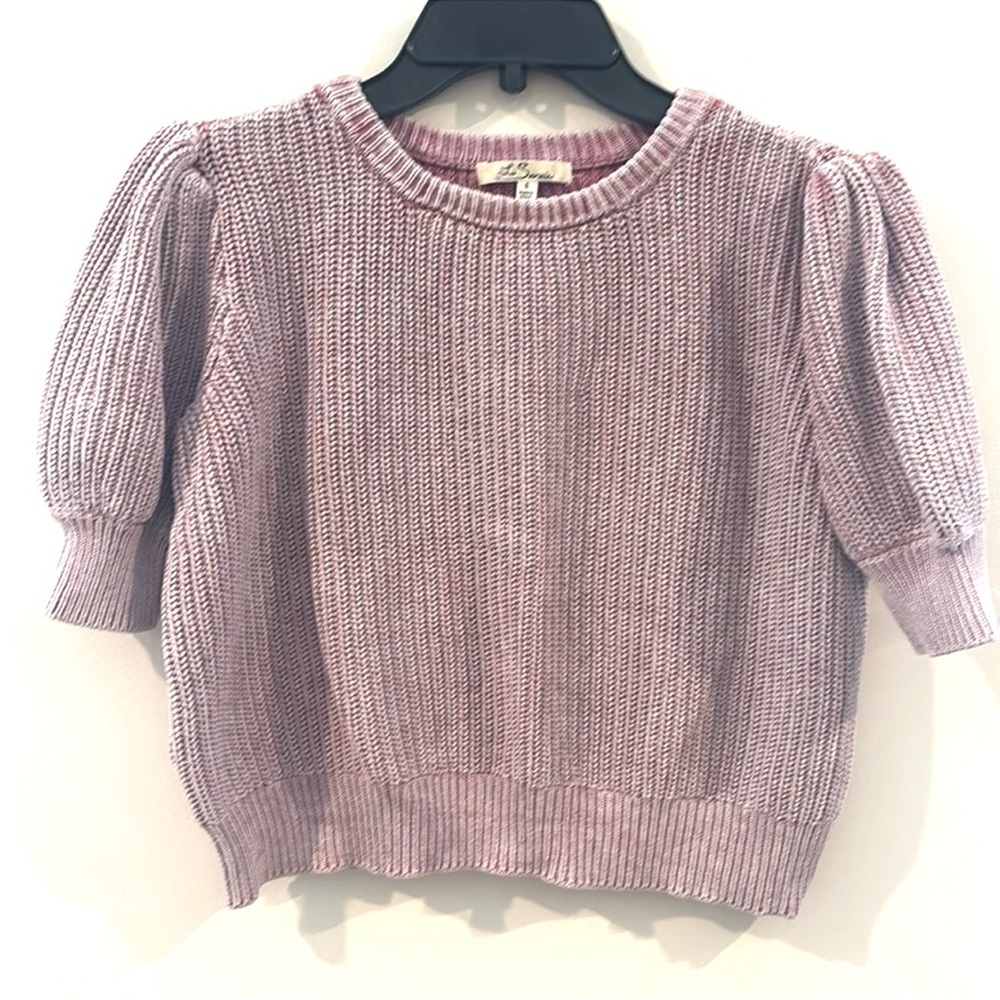 Les Serein Women's 100% Cotton Size S Pink/Purple Semi Cropped Sweater